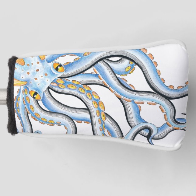 Funky Octopus Ink Blue Orange Golf Head Cover (Front)