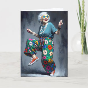 Funky Old Birthday Lady Dancing Card