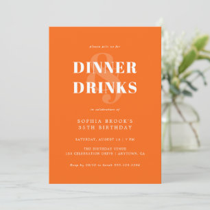 Funky Orange Bold Typography Birthday Dinner Invitation
