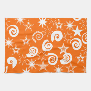 Funky Orange Stars and Swirls Fun Pattern Gifts Kitchen Towel