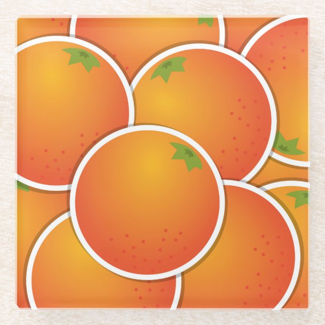 Funky oranges glass coaster (Front)