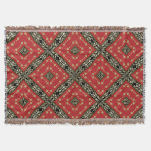 Funky Ornate Black Gold+Red Woven Throw Blanket