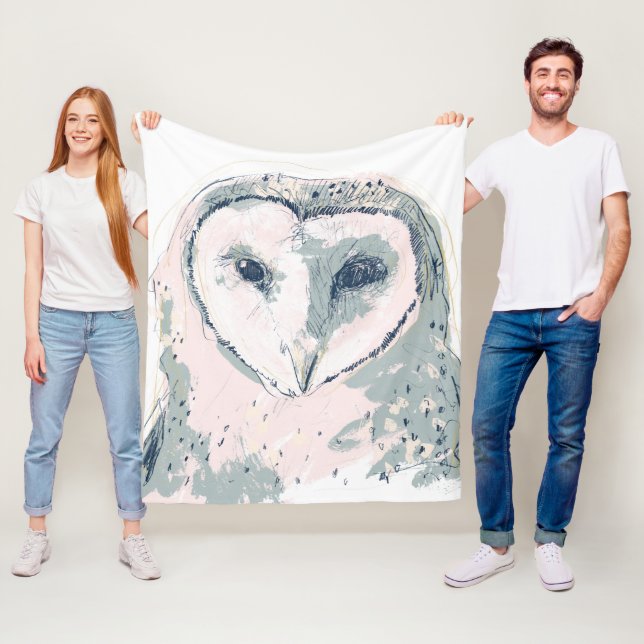 Funky Owl Portrait Fleece Blanket (In Situ)