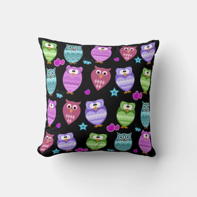 funky owls throw pillow (Front)