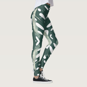 Funky Pale Green Leaf Print Leggings