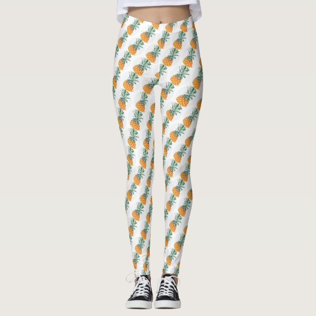Funky Pale Vert Jaune Jaune Ananas Leggings (Devant)
