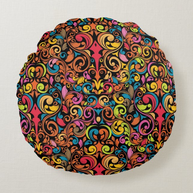 Funky pattern round pillow (Front)