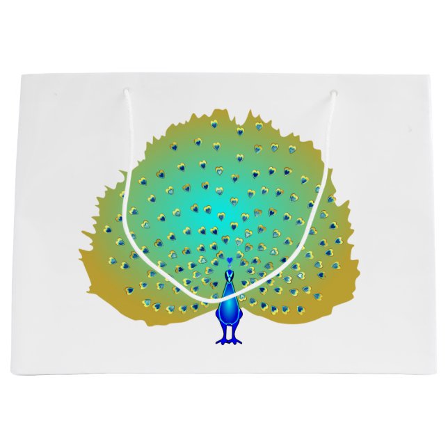 funky Peacock hearts design Large Gift Bag (Front)