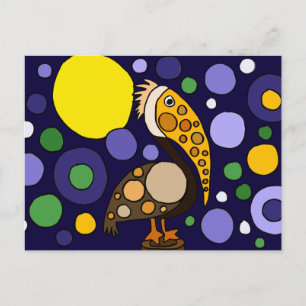 Funky Pelican and Circles Beach Art Postcard