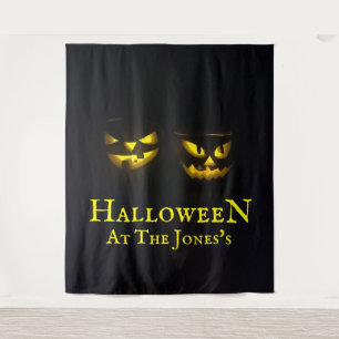 Funky personalised yellow  black Halloween pumpkin Tapestry