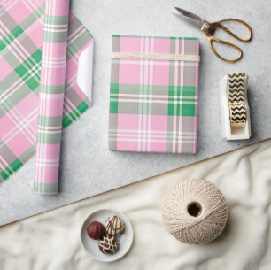 Funky Pink And Green Plaid Tartan Pattern Wrapping Paper