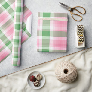 Funky Pink And Green Plaid Tartan Pattern Wrapping Paper