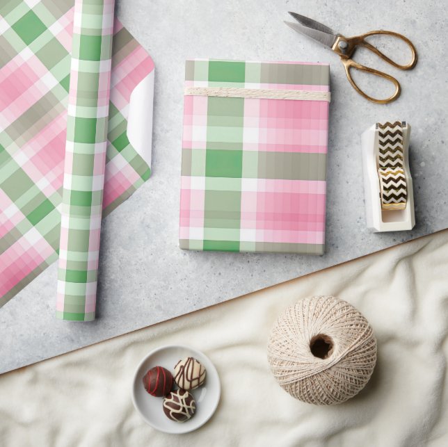 Funky Pink And Green Plaid Tartan Pattern Wrapping Paper (Crafts)
