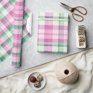 Funky Pink And Green Plaid Tartan Pattern Wrapping Paper