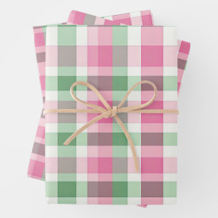 Funky Pink And Green Plaid Tartan  Pattern Wrapping Paper Sheet