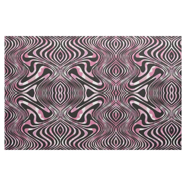 Funky Pink Black Psychedelic Swirls Panel Print Fabric (Yard)