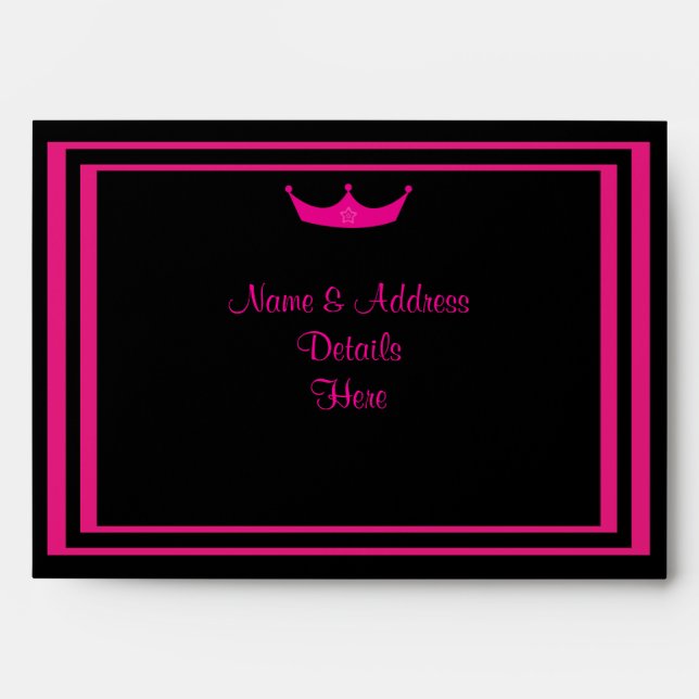 Funky Pink & Black Sweet 16 Tiara Customizable Envelope (Front)