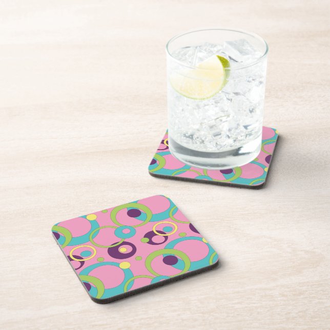 Funky Pink Circles Cork Coaster (Right Side)