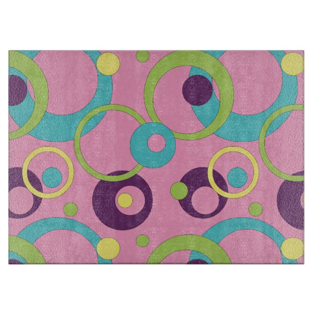 Funky Pink Circles Glass Cutting Board (Front)