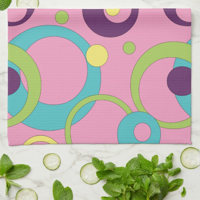 Funky Pink Circles Kitchen Towel (Folded)