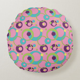 Funky Pink Circles Round Pillow