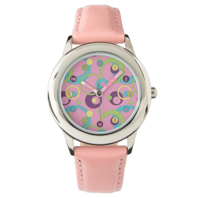 Funky Pink Circles Watch (Front)