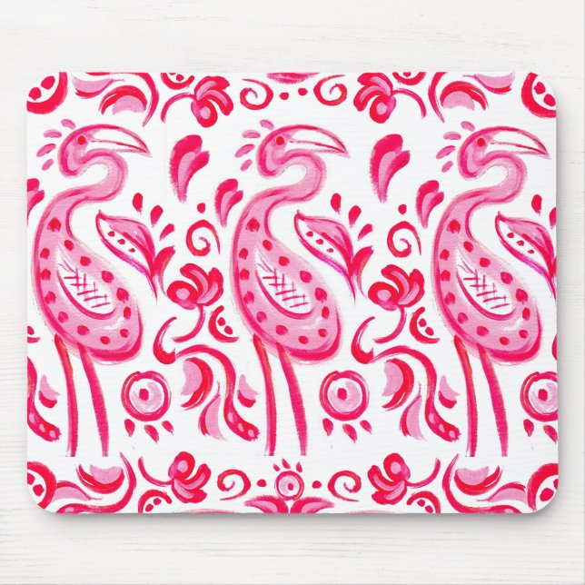 Funky Pink Flamigo Paisley Pattern Mouse Pad (Front)