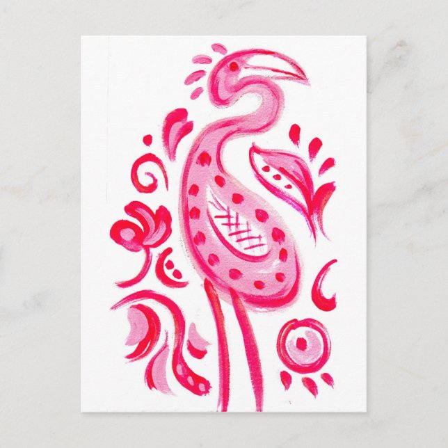 Funky Pink Flamigo Paisley Pattern Postcard (Front)