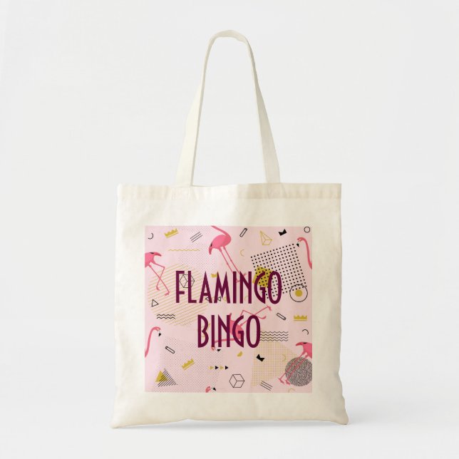 Funky Pink Flamingo Bingo Design Tote Bag (Front)