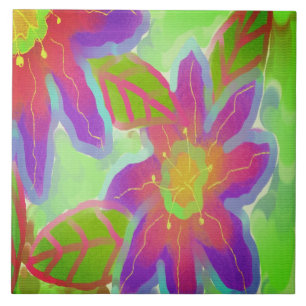 Funky Pink Flowers Abstract Art Tile