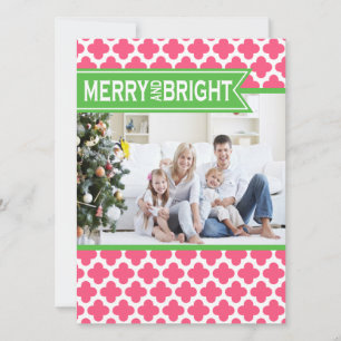 Funky Pink Green Quatrefoil Holiday Flat Card