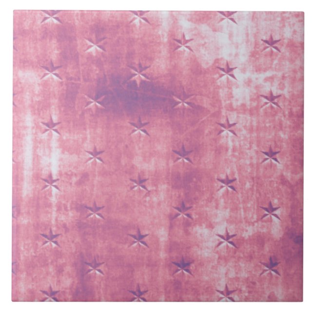Funky Pink Grunge Star Pattern Tile (Front)