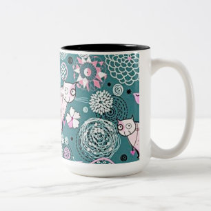 Funky Pink Kitty Cat Pattern Coffee Mug