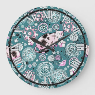 Funky Pink Kitty Cat Pattern Wall Clock
