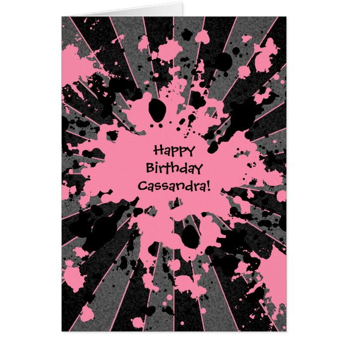 Funky pink paint splatter paintball Happy Birthday Greeting Card Zazzle