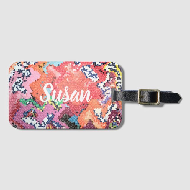 Funky Pink Pastel Abstract Luggage Tag (Front Horizontal)
