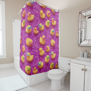 Funky pink rubber duck pattern shower curtain cute