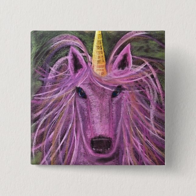 Funky Pink unicorn 2 Inch Square Button (Front)