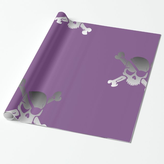 Funky Pirate Skull on Purple Wrapping Paper (Unrolled)