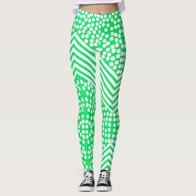 Funky Polka Dot Lines Bold Leggings (Front)