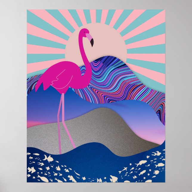 Funky Psychedelic Flamingo Poster (Front)