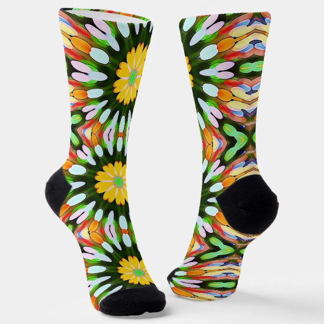 Funky Psychedelic Mandala Colourful Socks (Angled)