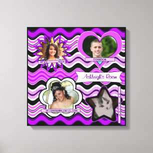 Funky Purple, Black, White Photo Wall Hanging Canvas Print