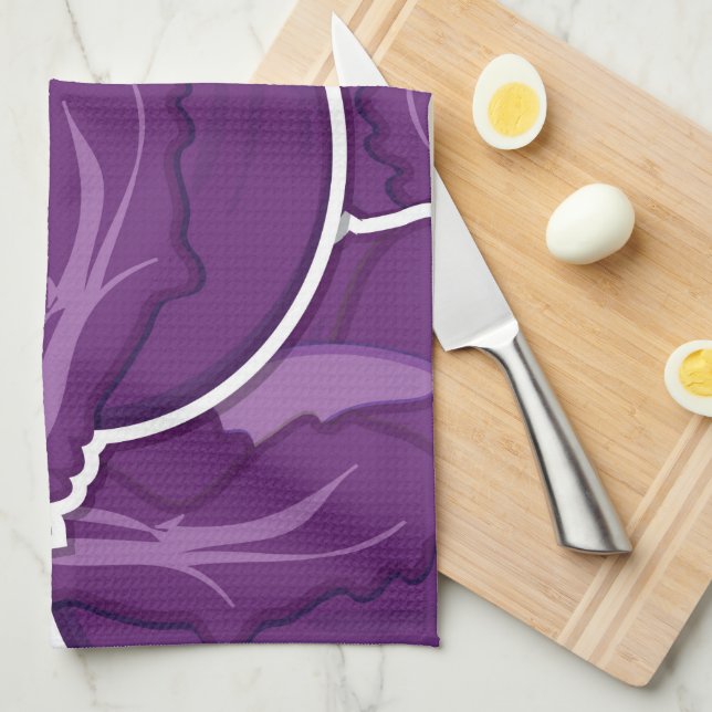 Funky purple cabbage kitchen towel (Quarter Fold)