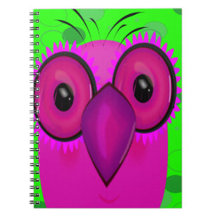 Funky Purple Cartoon Owl on Lime Green Background Notebook