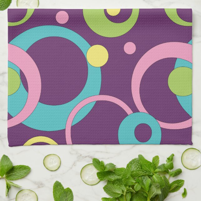 Funky Purple Circles Kitchen Towel (Folded)
