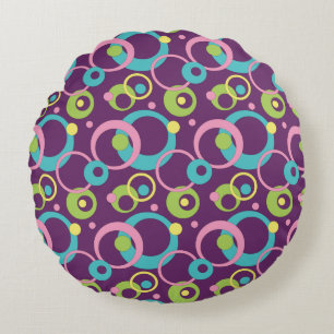 Funky Purple Circles Round Pillow