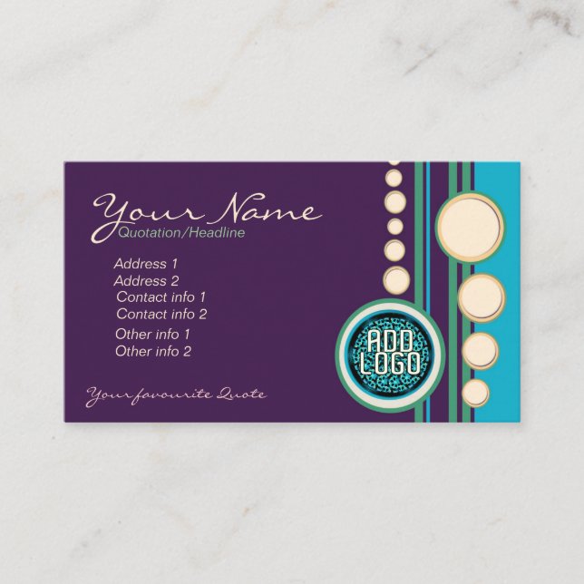 Funky Purple Green & Blue avec Logo Carte de visit (Devant)