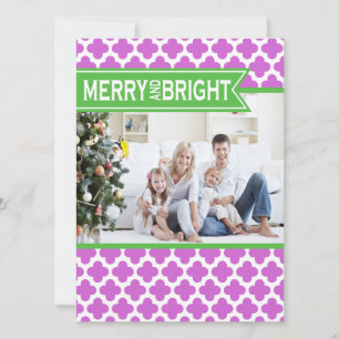 Funky Purple Green Quatrefoil Holiday Flat Card