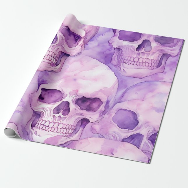 Funky Purple Sculls Halloween  Wrapping Paper (Unrolled)